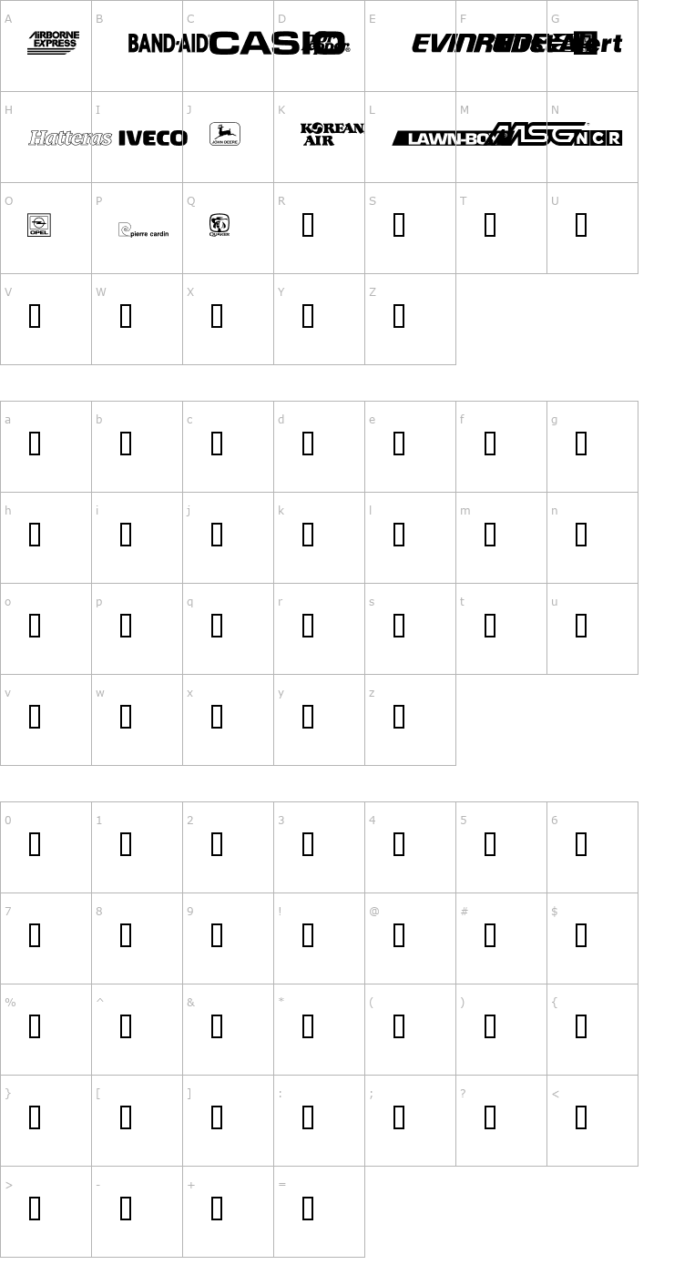 Character Map CORPart Sample Font