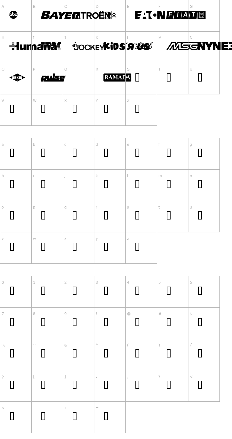 Character Map CORPartII Sample Font