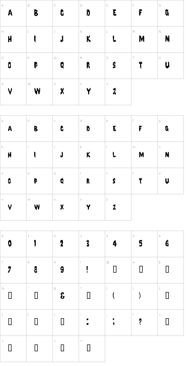 Character Map Corpus Font