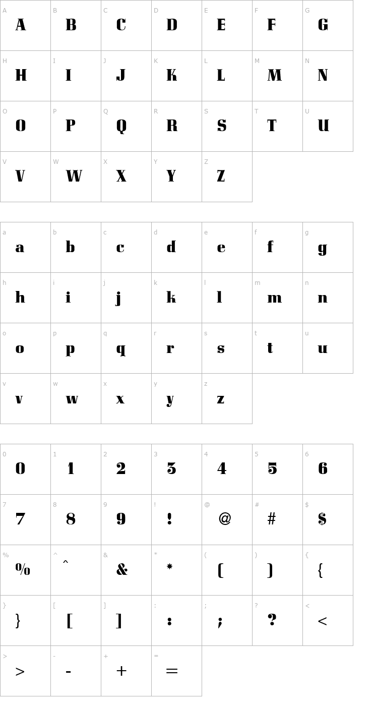 Character Map CorvetteDB Bold Font