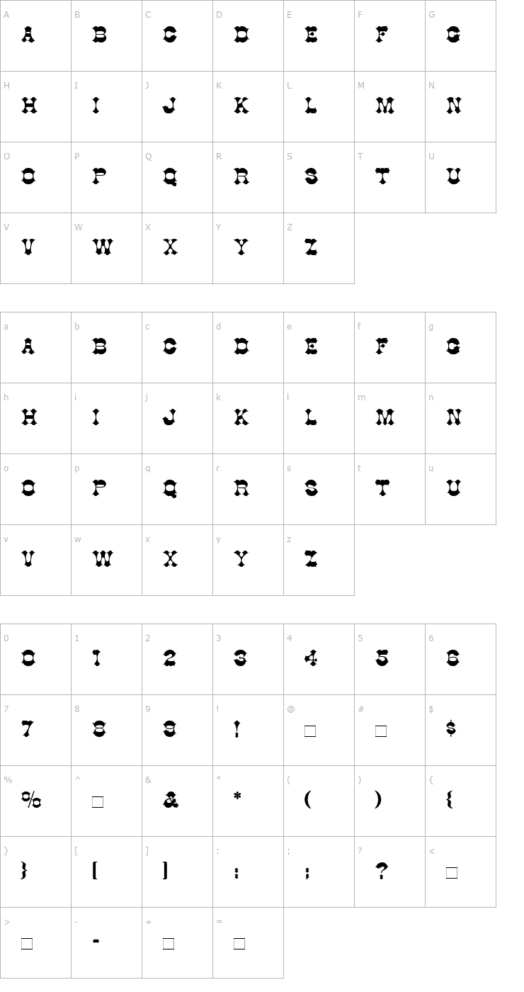 Character Map Cottonwood Font