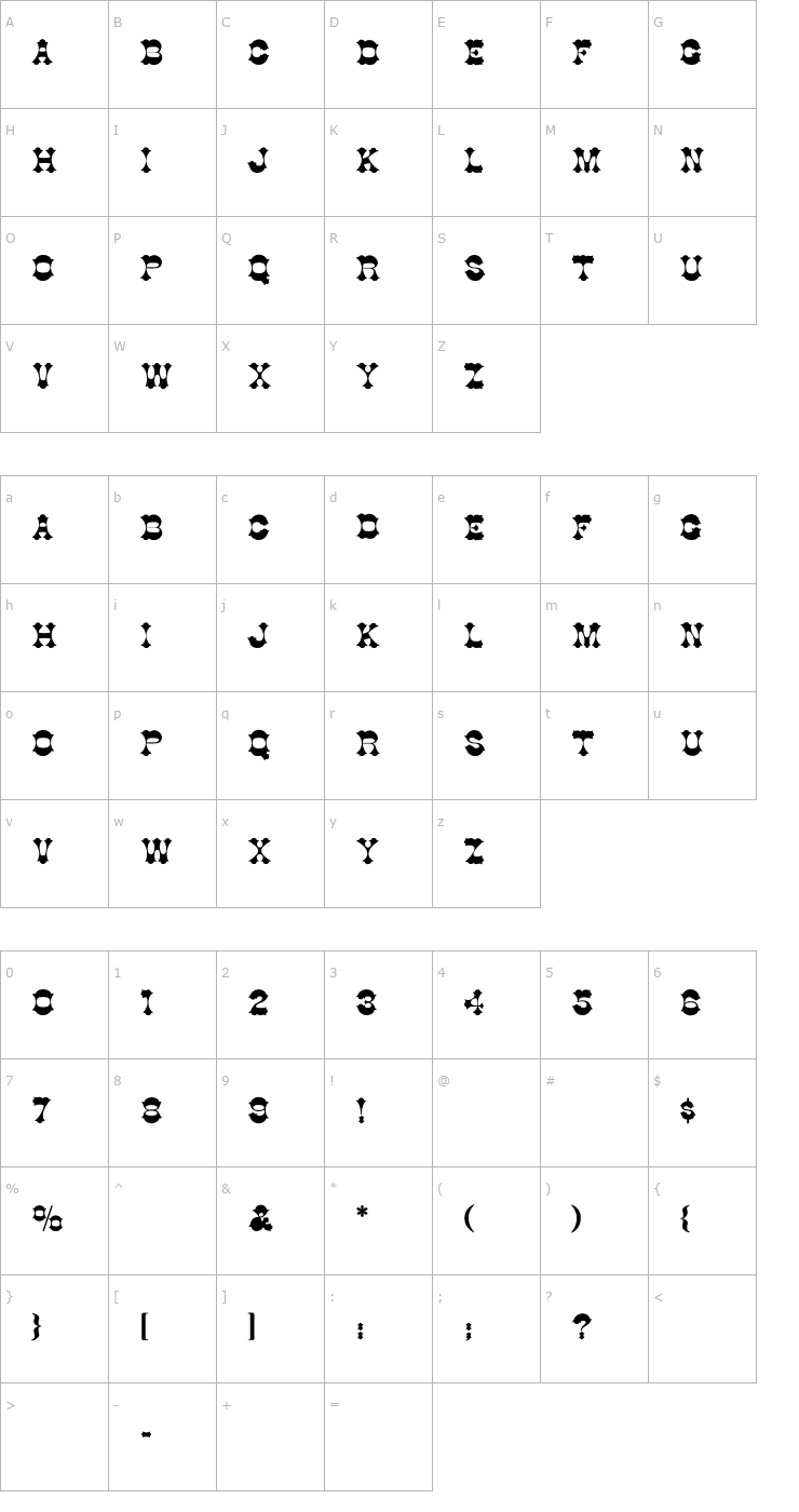 Character Map Cottonwood-Normal Font