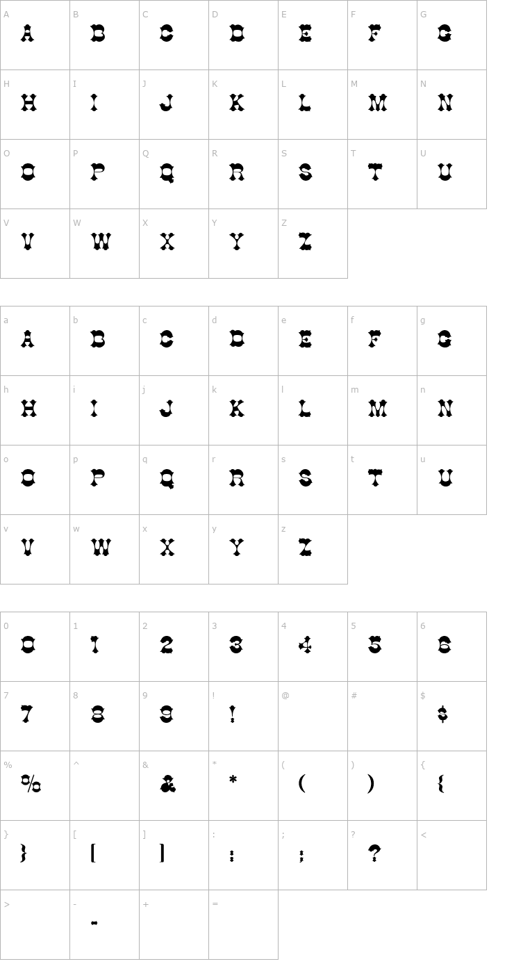 Character Map Cottonwood-Thin Font