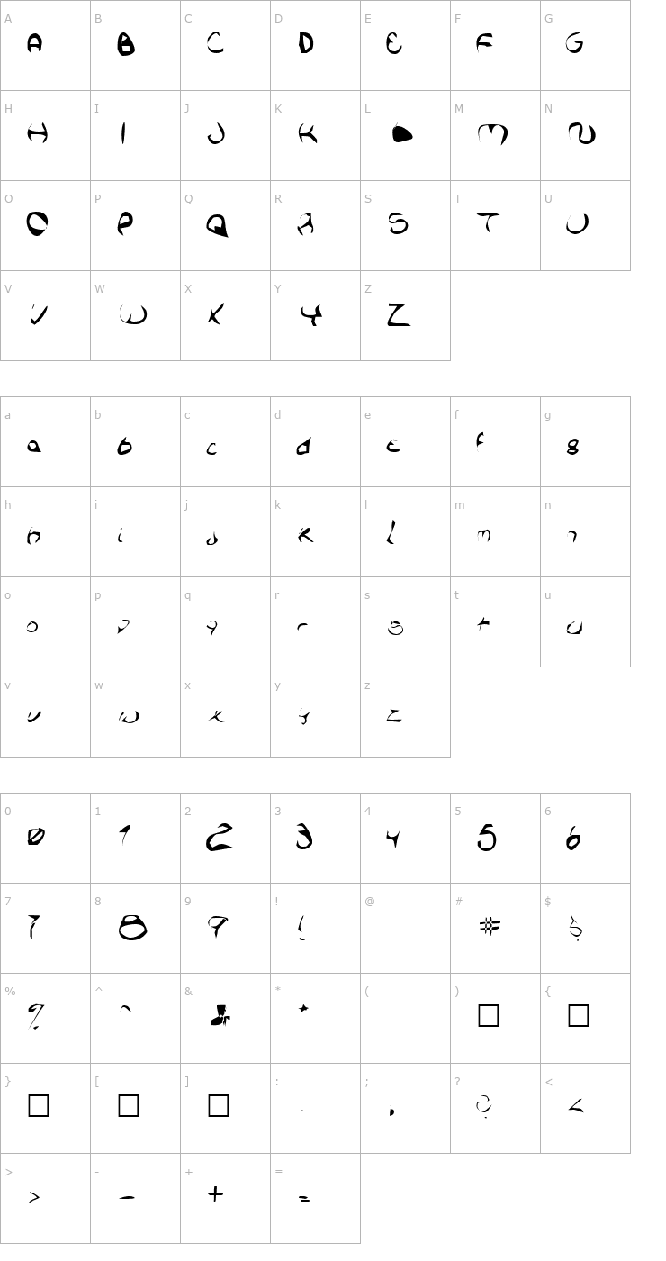 Character Map Coulon Liquor Font