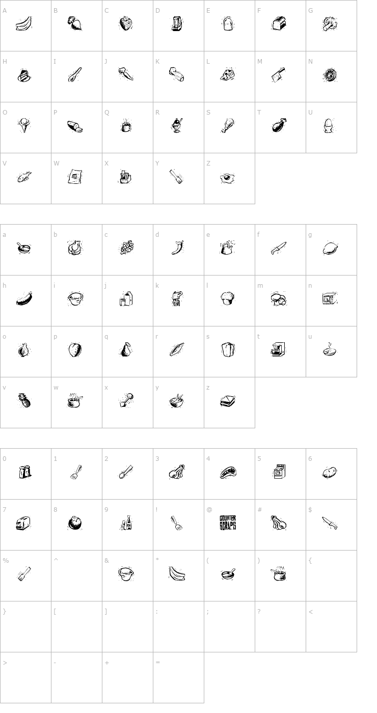 Character Map Counterscraps Font