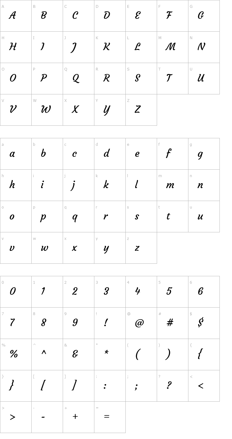 Character Map Courgette Font