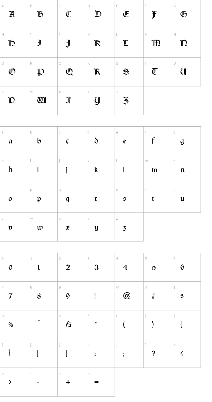 Character Map Court Hand Font