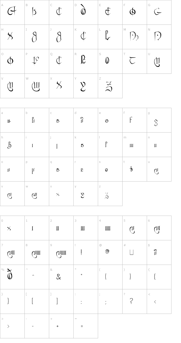Character Map Courthand Plain Font