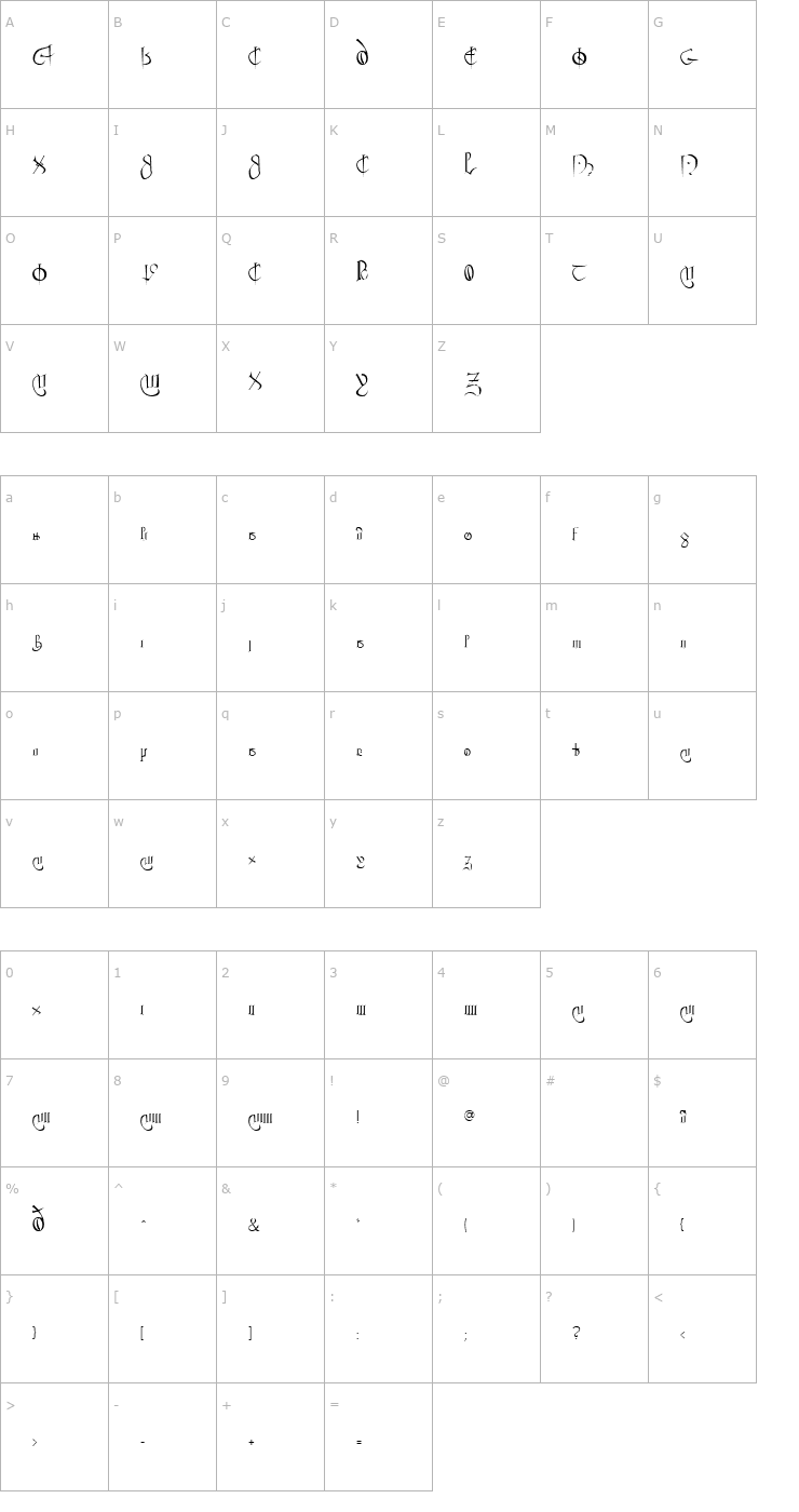 Character Map Courthand Regular Font