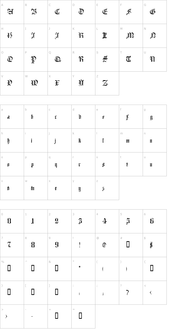 Character Map Courtrai Font