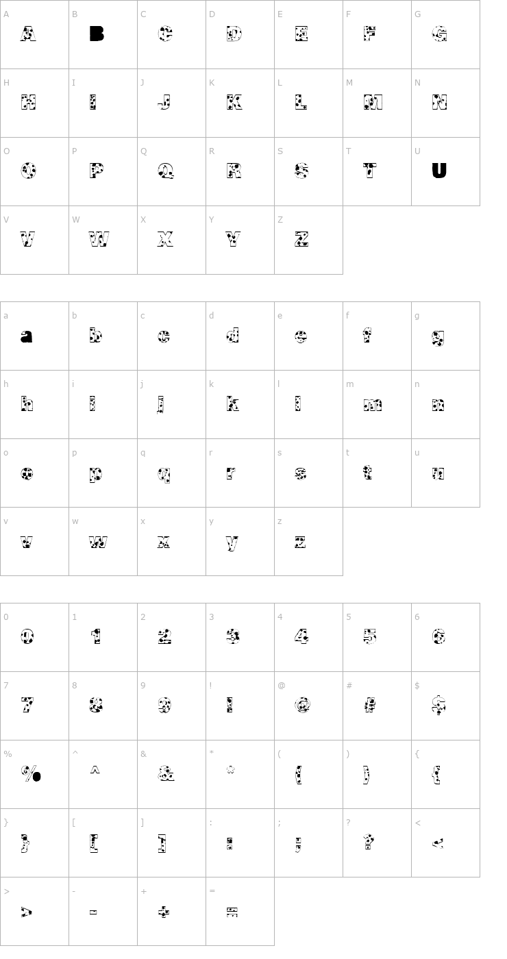 Character Map Cow-Spots Font