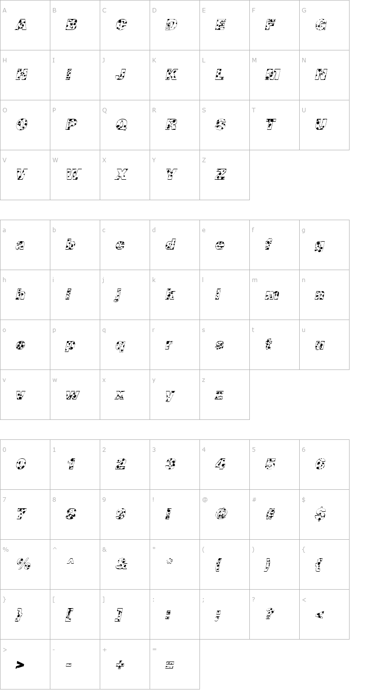 Character Map Cow-Spots Italic Font