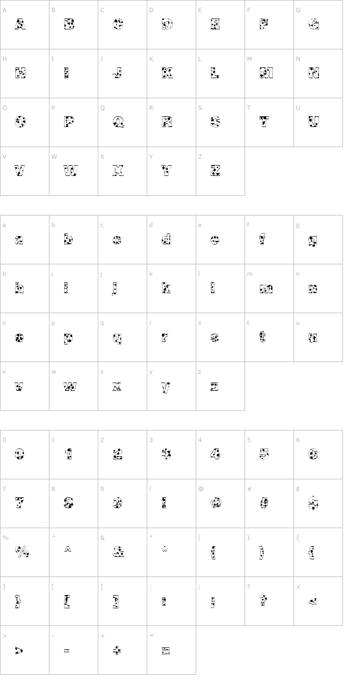 Character Map Cow-Spots Regular Font