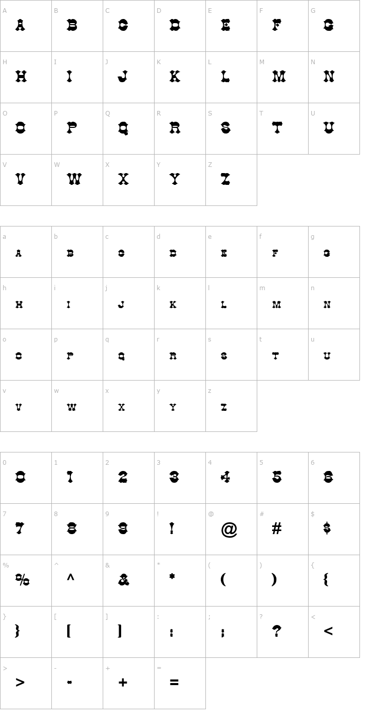 Character Map Cowboy Bold Font