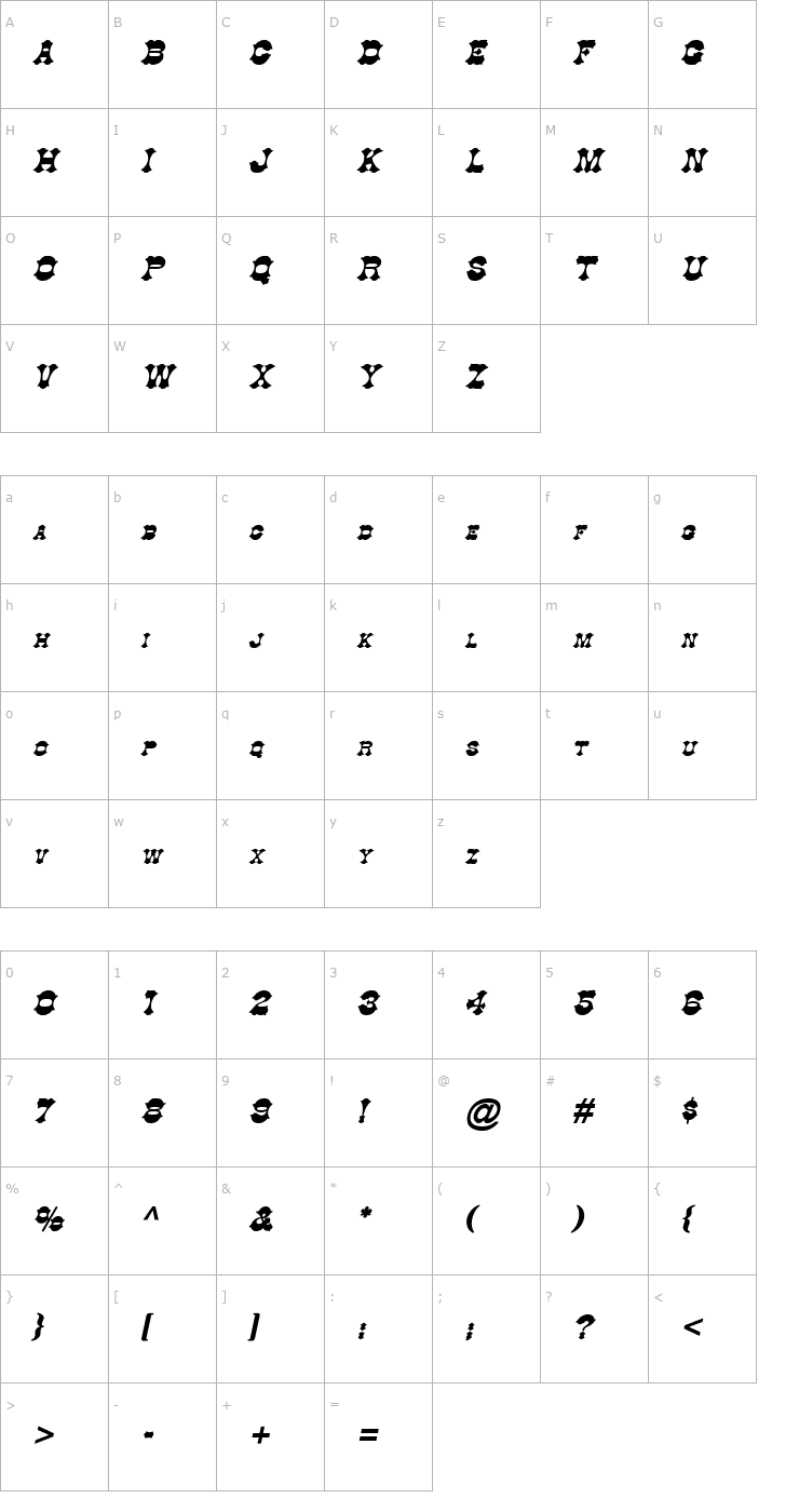 Character Map Cowboy Bold Italic Font