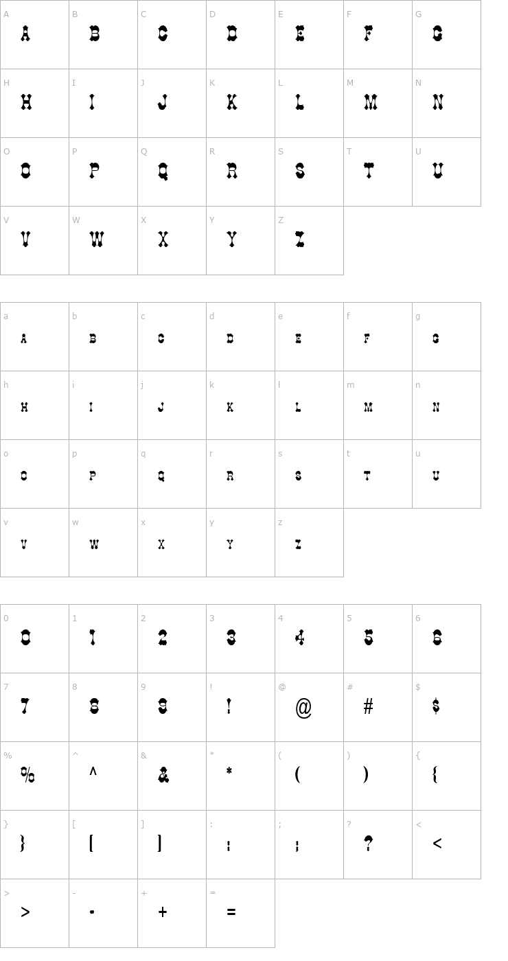 Character Map Cowboy Thin Normal Font