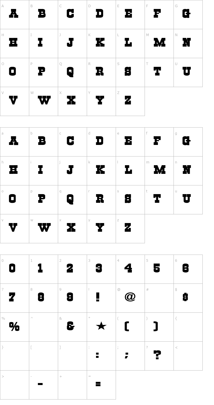 Character Map Cowboys Font