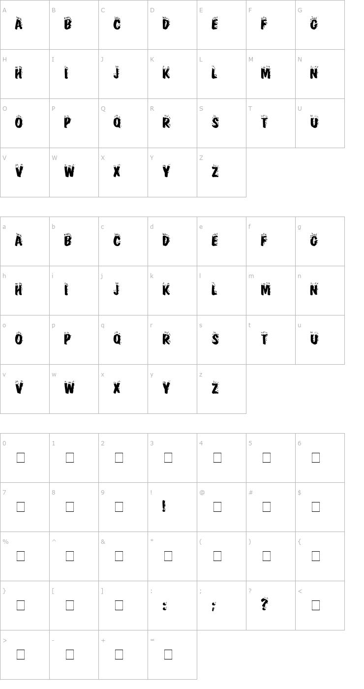 Character Map Crackling Fire Font