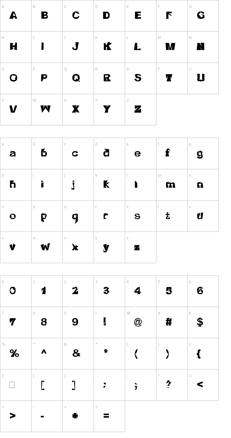 Character Map Crackwhore Font