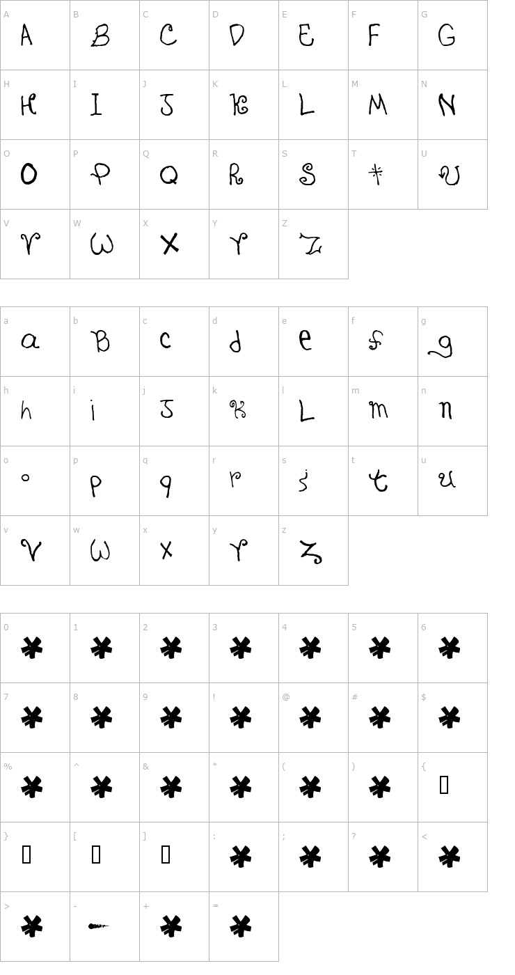 Character Map Cramped Font