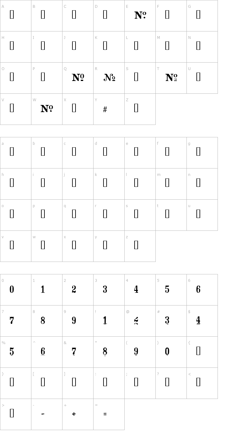 Character Map CrashNumberingSerif Font