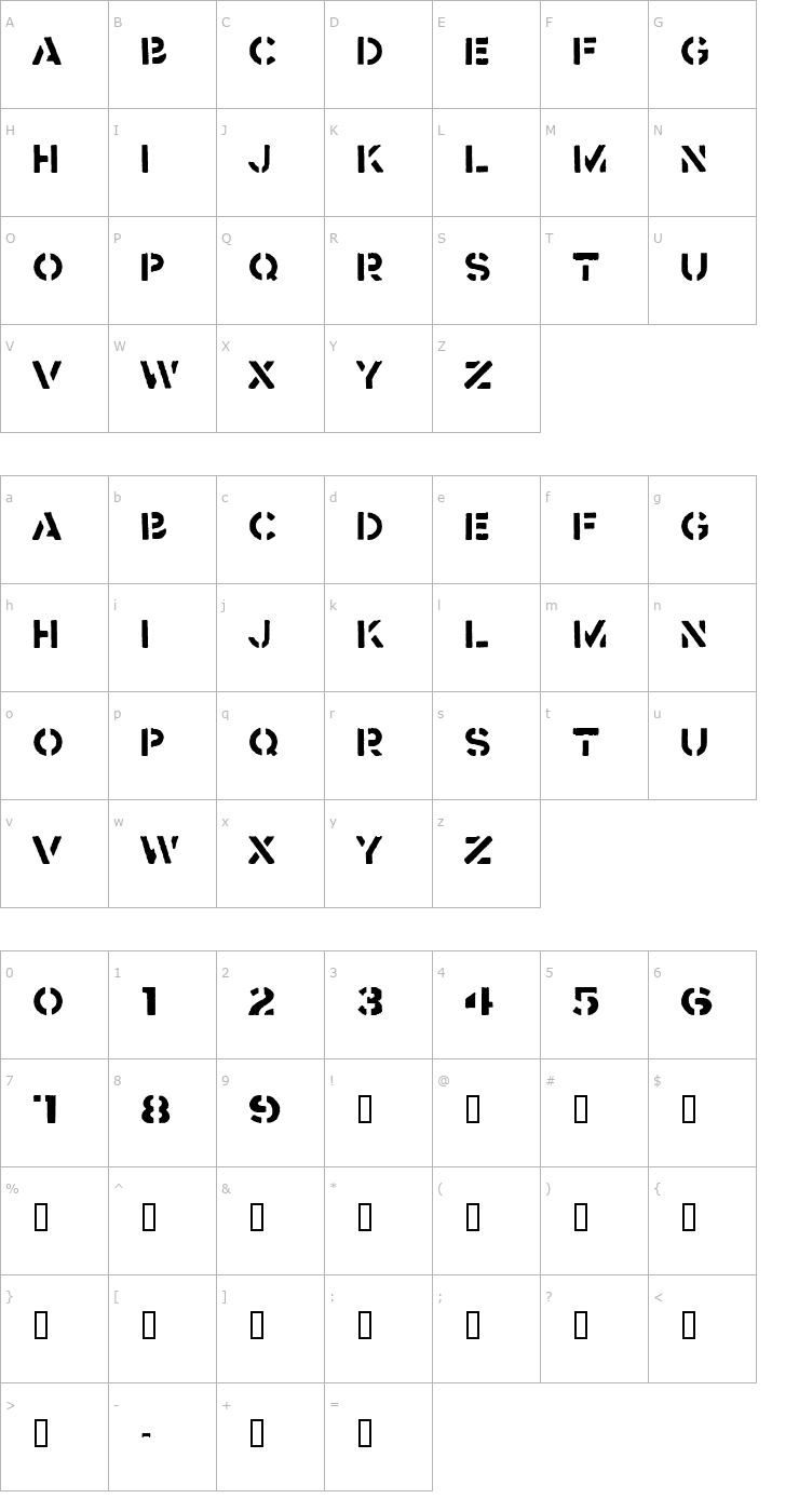 Character Map Crass Font