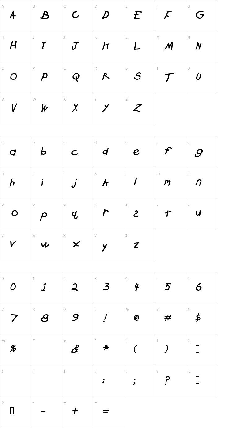 Character Map Crayon BlackSlanted Font