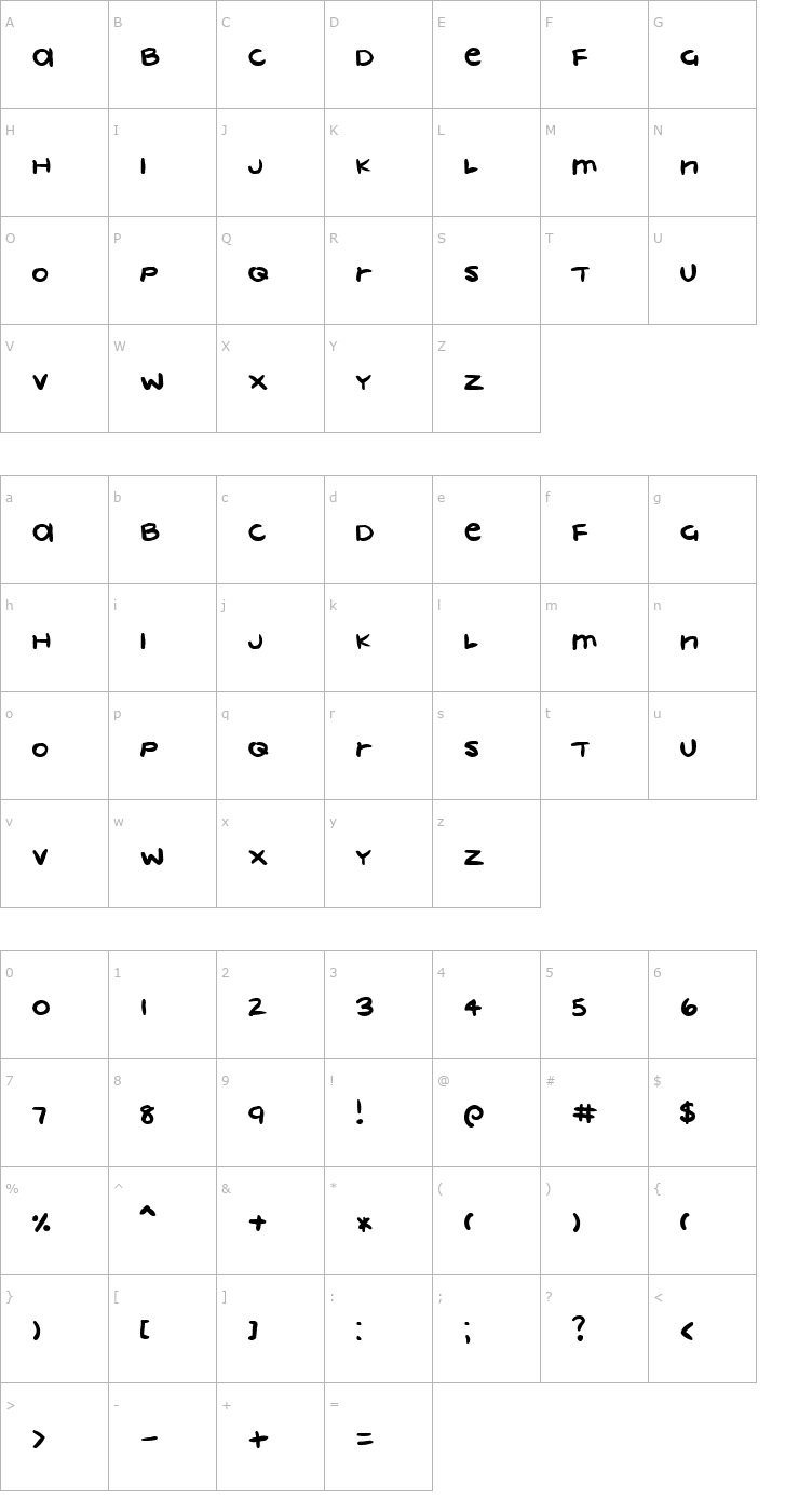 Character Map Crayon Font