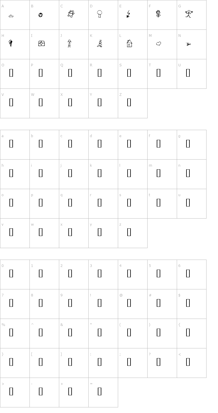 Character Map Crayon Kids 1 Font