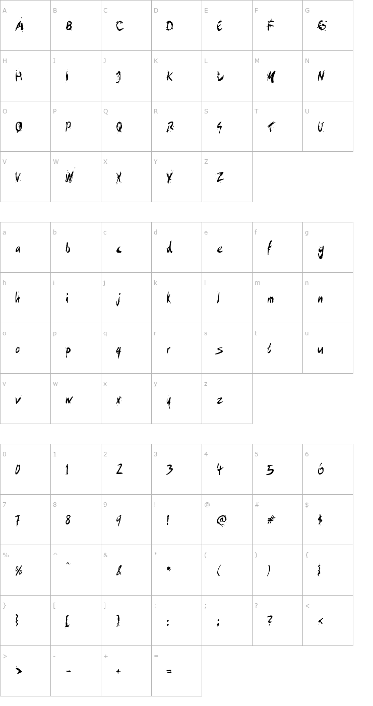 Character Map Crazed Regular Font