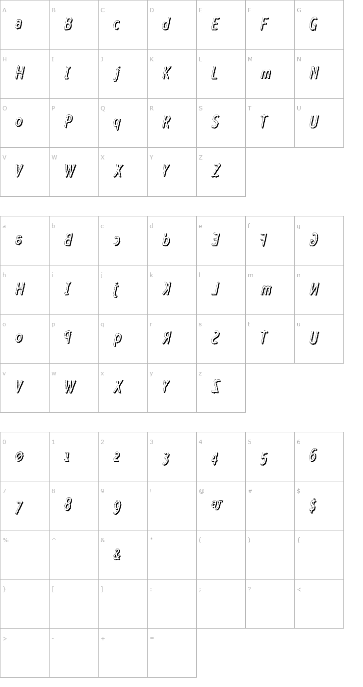 Character Map Crazy Cock Font