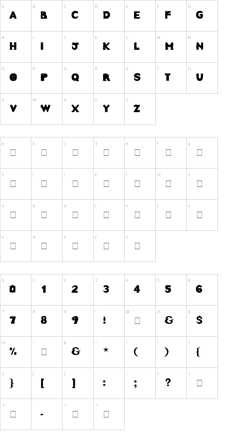 Character Map Crazy Creatures Bold Font