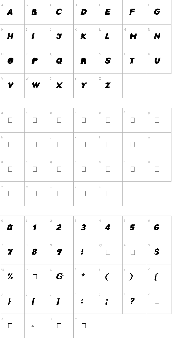 Character Map Crazy Creatures Bold-Italic Font