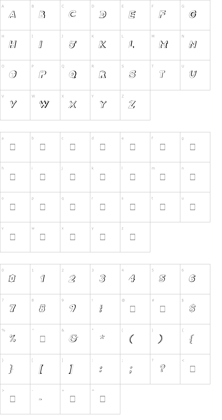 Character Map Crazy Creatures Italic Font
