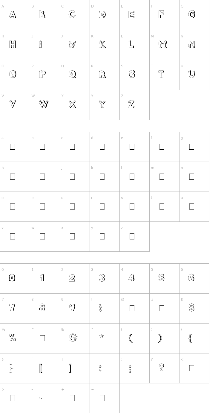 Character Map Crazy Creatures Normal Font