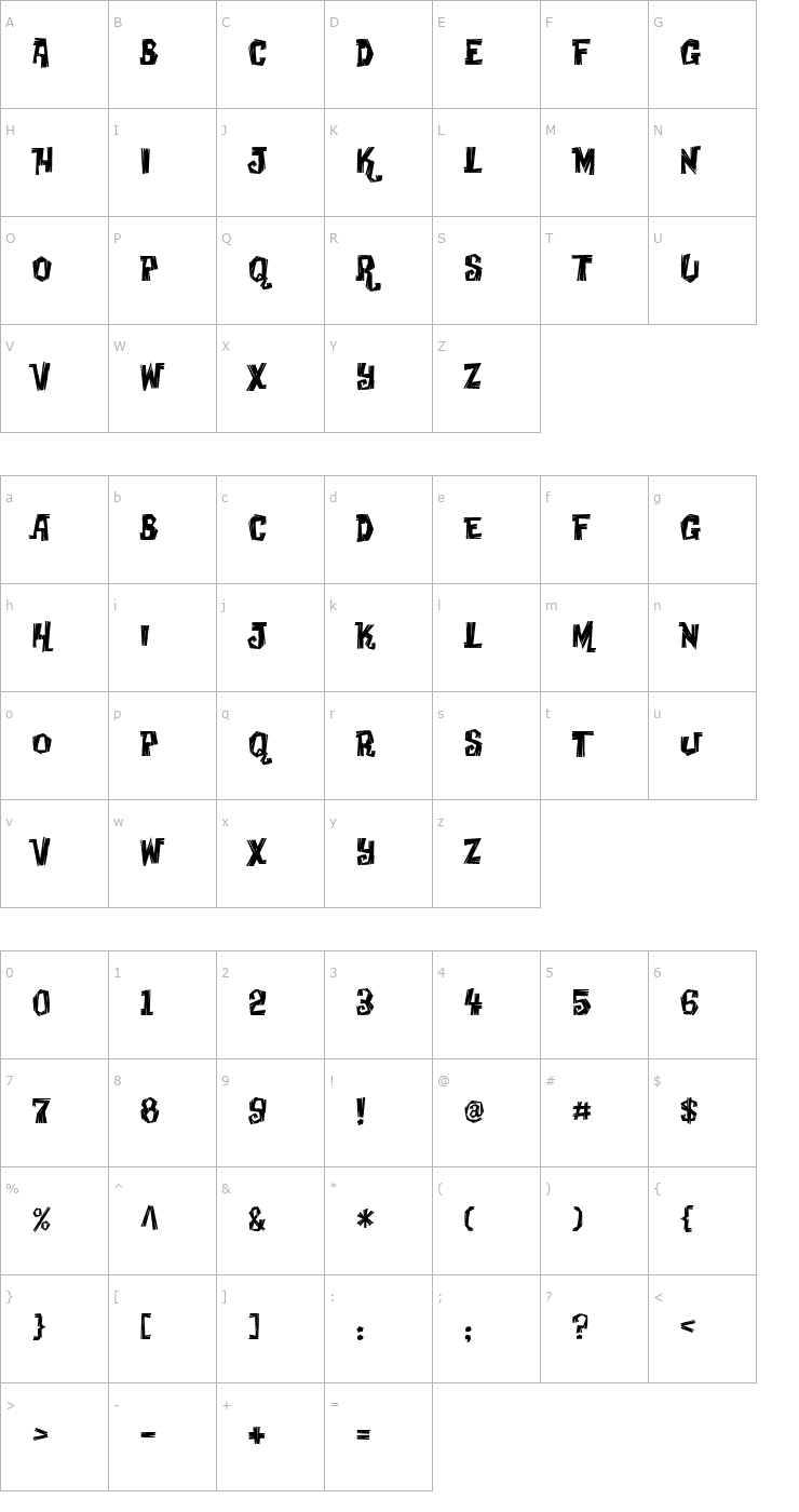 Character Map Creaky Frank Font