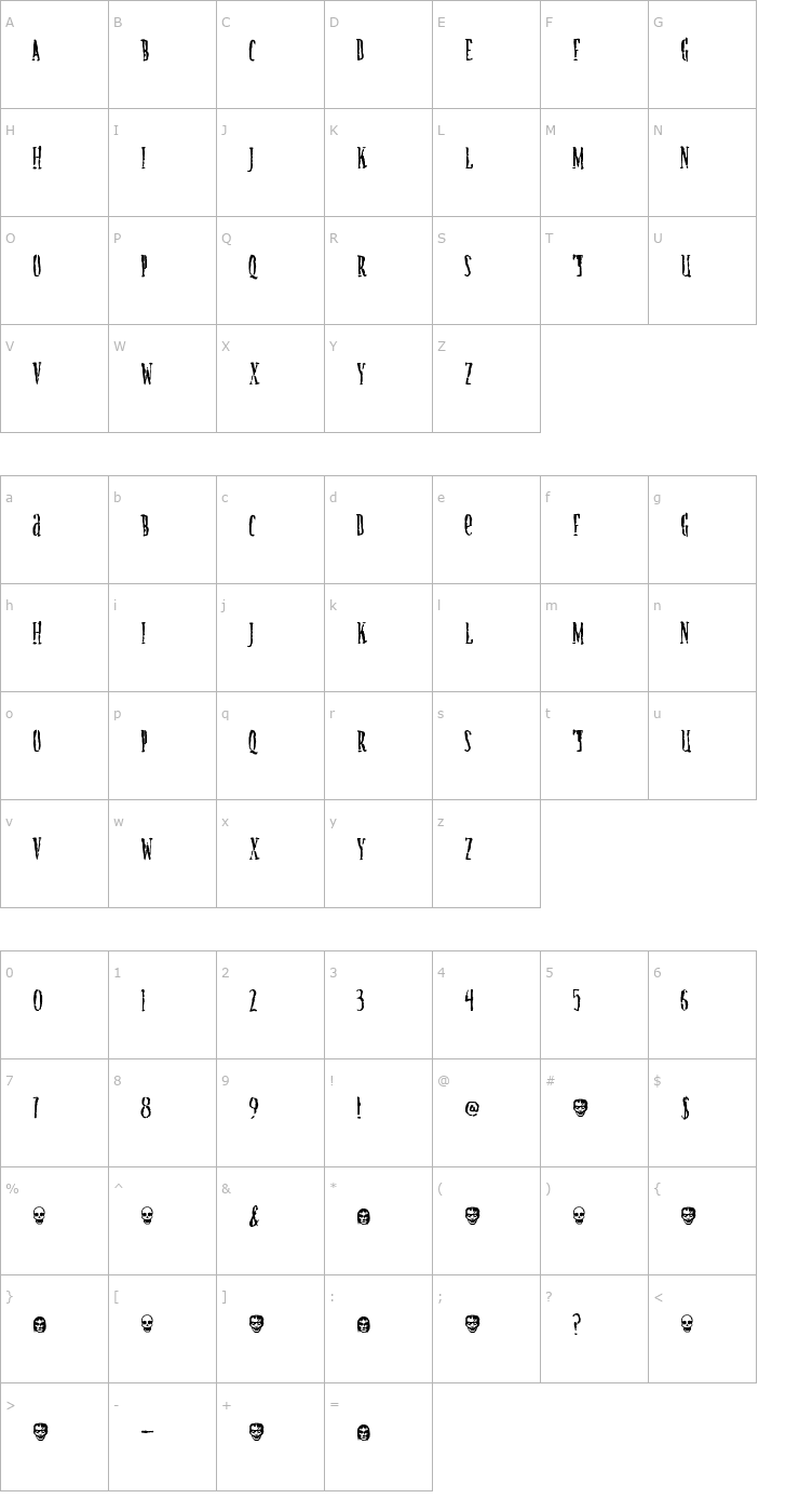 Character Map Creature Font