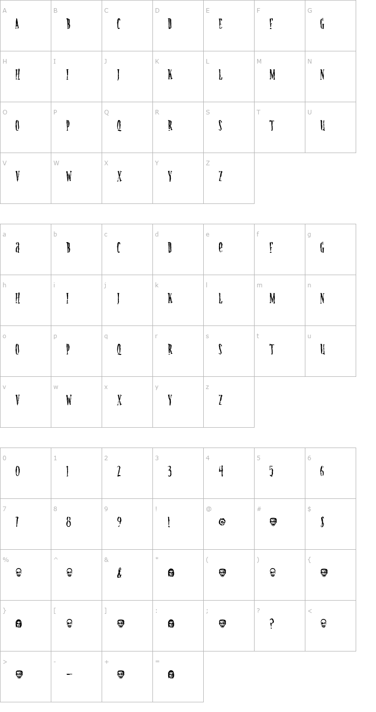 Character Map CreatureA Font