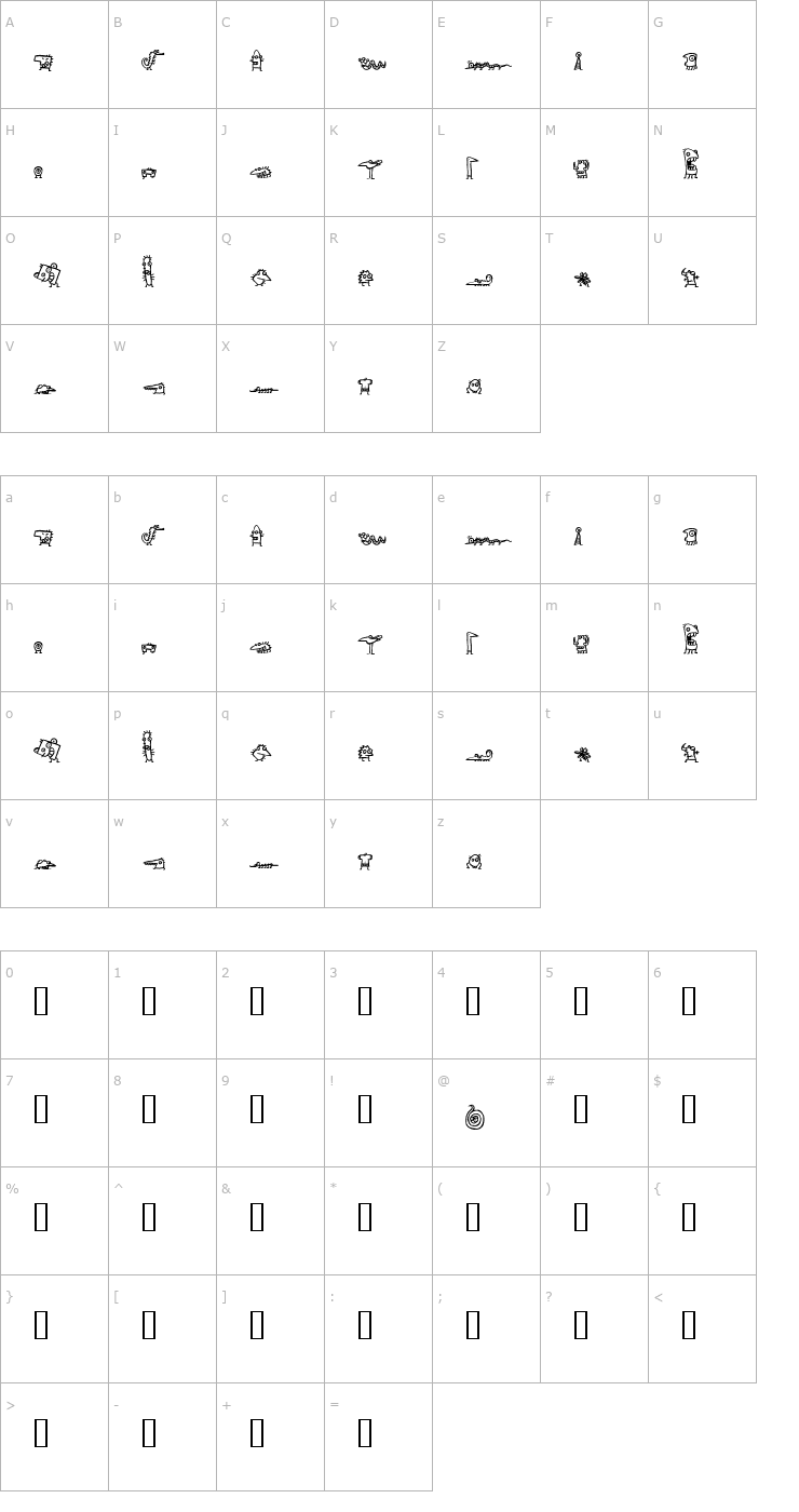 Character Map creatures Font