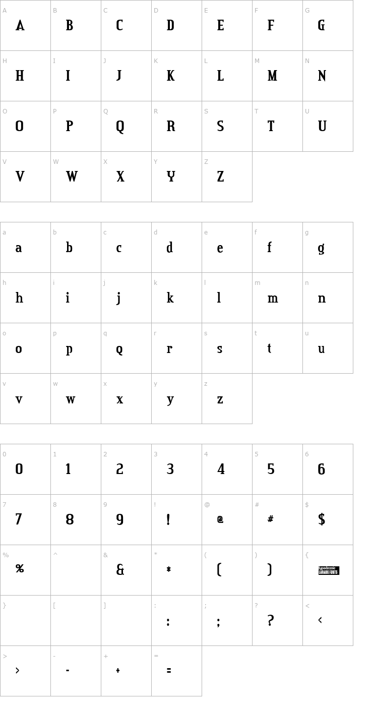 Character Map Credit Valley Bold Font