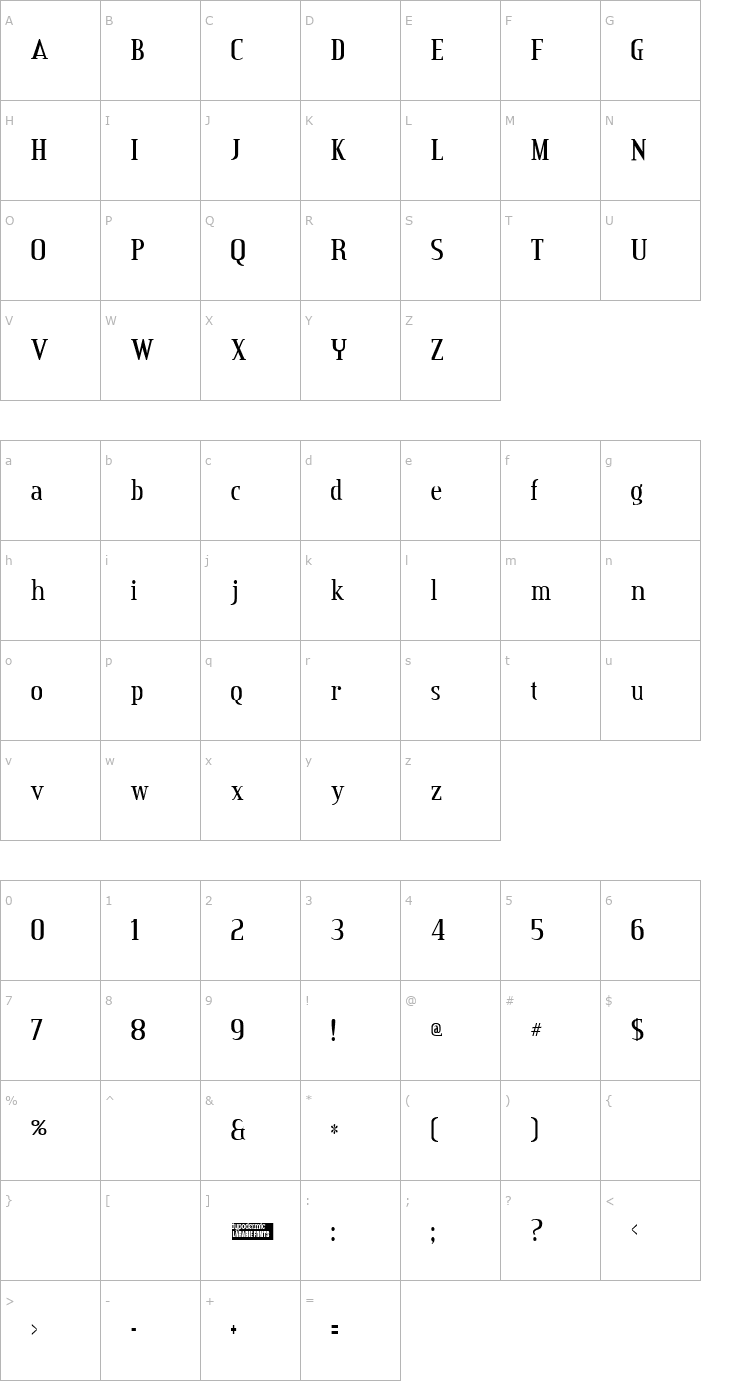 Character Map Credit Valley Font