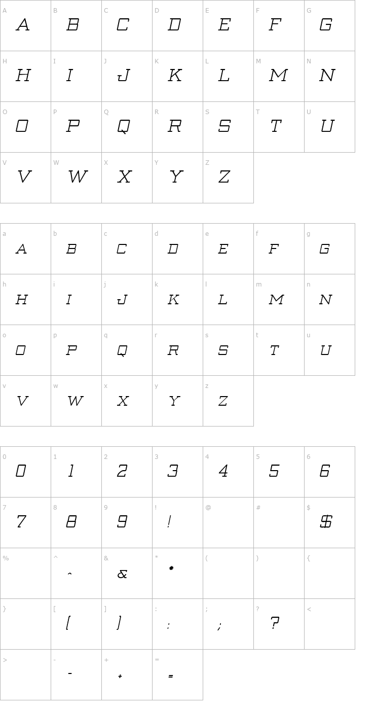Character Map Creenay Bold Italic Font
