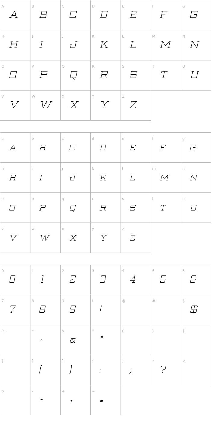 Character Map Creenay Italic Font