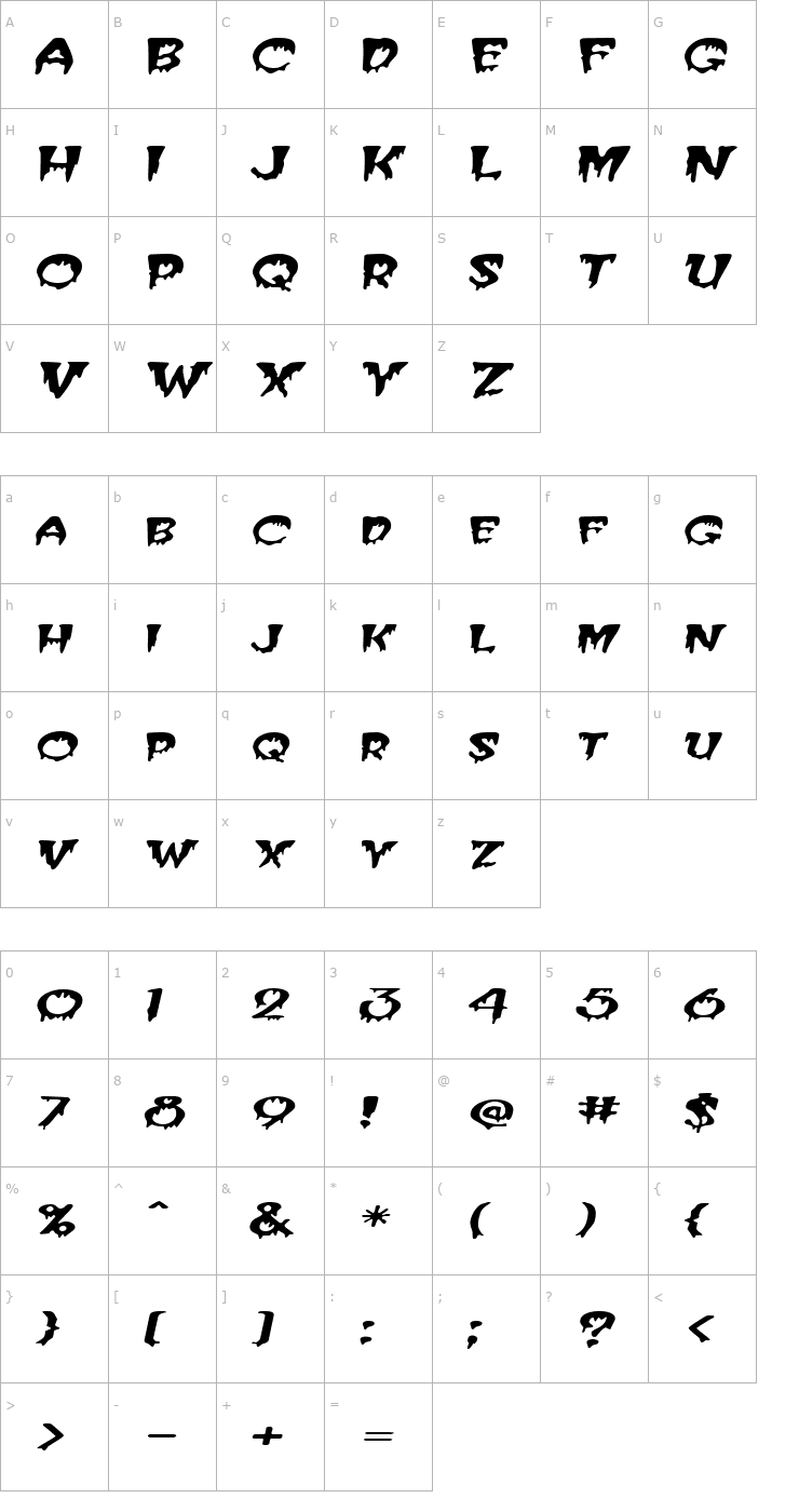 Character Map CreeperExtended Italic Font