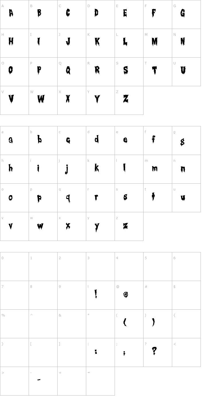 Character Map Creepsville Font