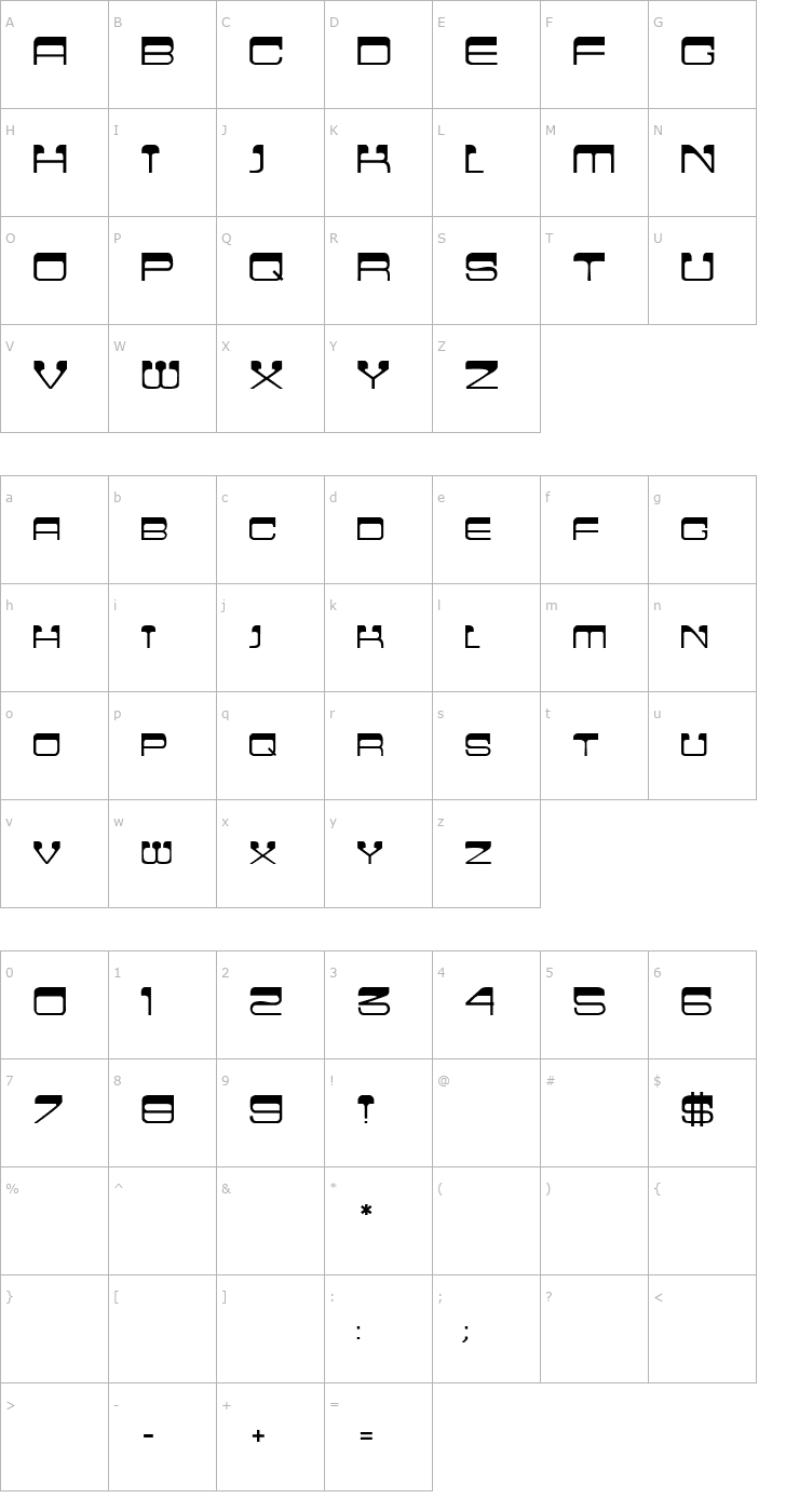 Character Map Crew Cut Caps Font