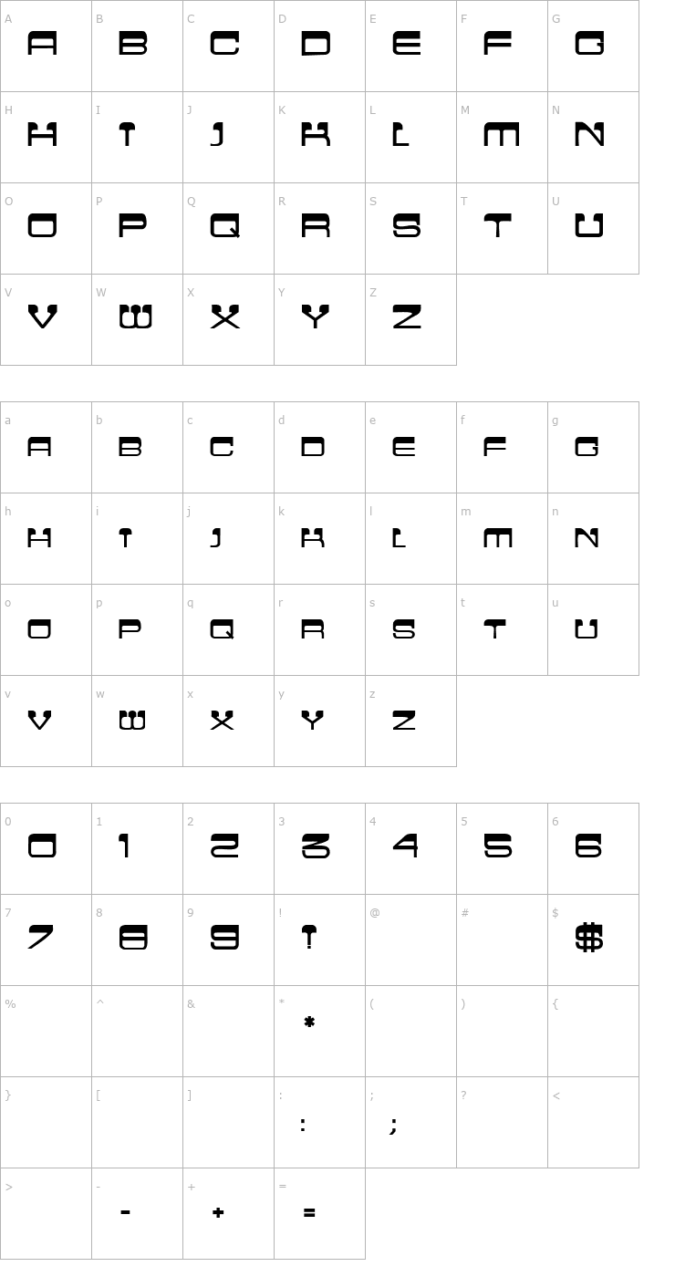 Character Map CrewCutCaps Bold Font