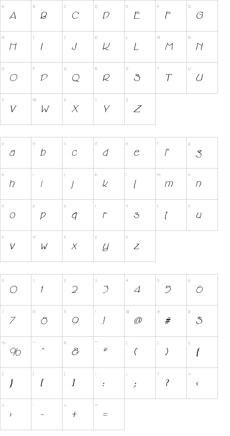 Character Map Cricket Italic Font
