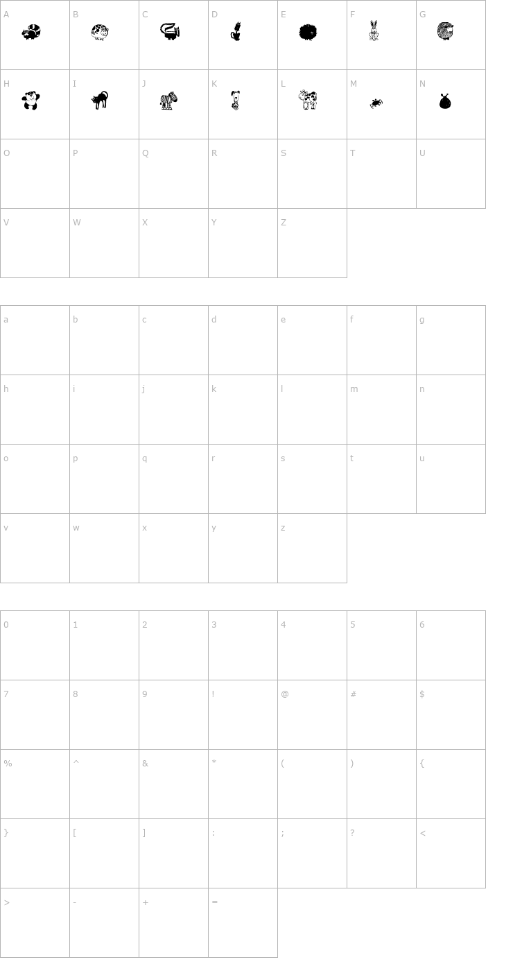 Character Map Critters1 Font