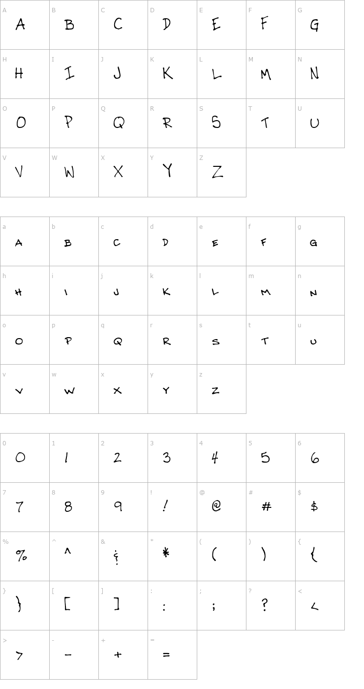 Character Map CrosbysHand Font